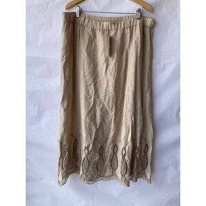 Chico’s 100% Linen Size 3 16/18 Crochet Maxi Skirt Embroidered Hem Boho Full